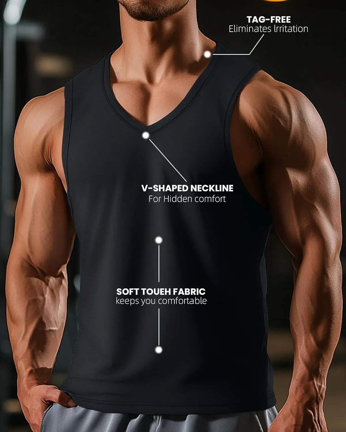 Ficerd 3 Pack Men's Big and Tall Workout Tank Tops, Cotton V Neck Sleeveless Gym Muscle T-Shirts Athletic Tee Summer Vest Top
