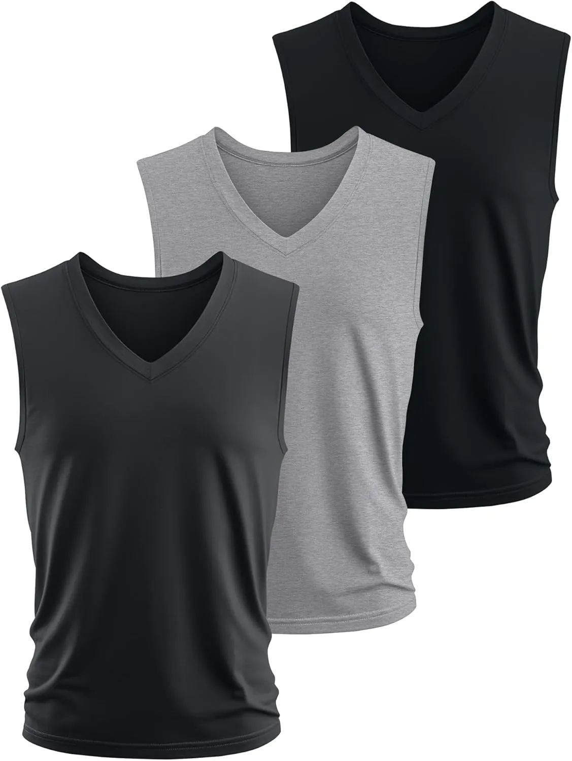 Ficerd 3 Pack Men's Big and Tall Workout Tank Tops, Cotton V Neck Sleeveless Gym Muscle T-Shirts Athletic Tee Summer Vest Top