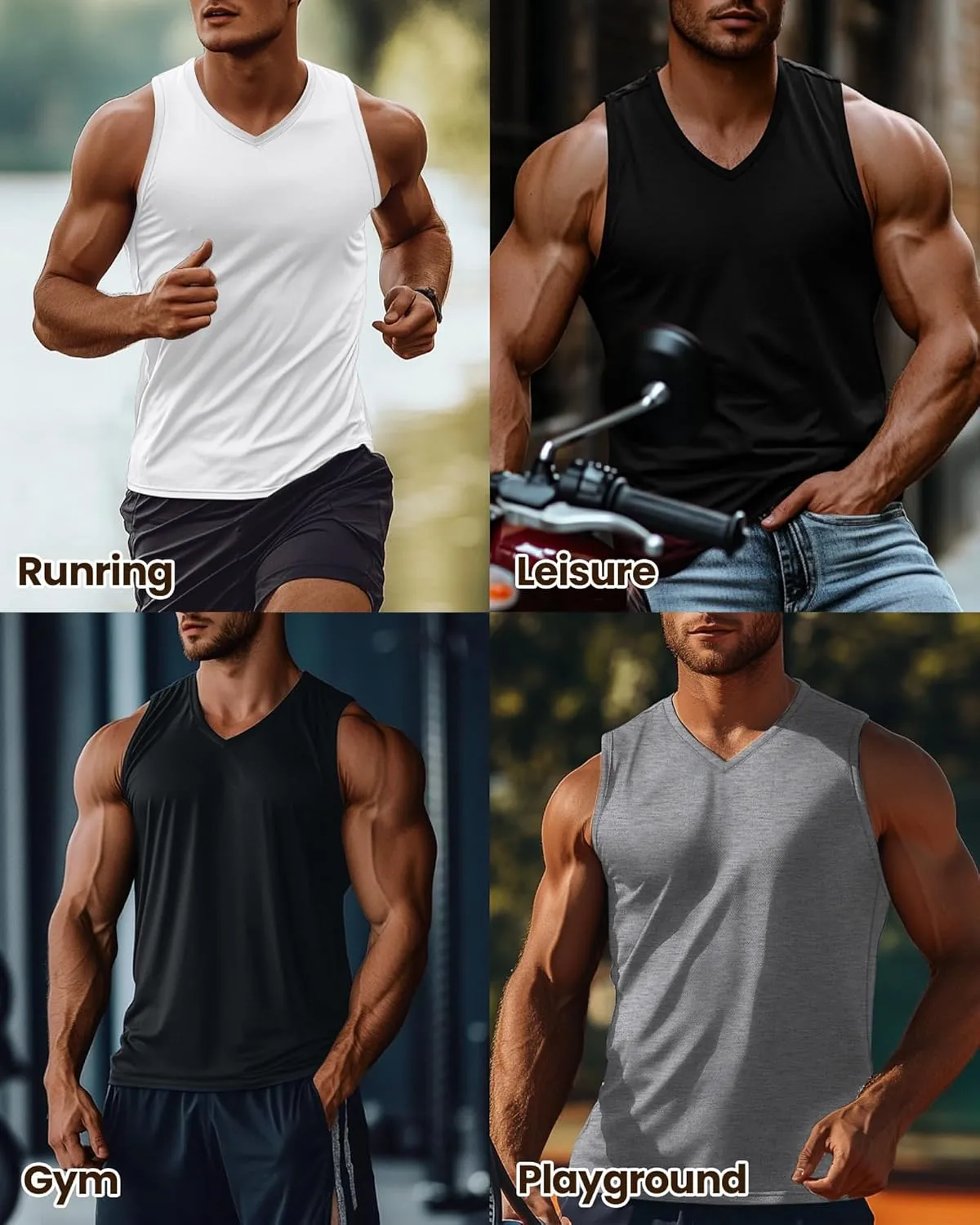 Ficerd 3 Pack Men's Big and Tall Workout Tank Tops, Cotton V Neck Sleeveless Gym Muscle T-Shirts Athletic Tee Summer Vest Top