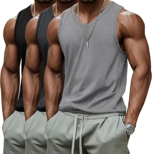 Ficerd 3 Pack Men's Big and Tall Workout Tank Tops, Cotton V Neck Sleeveless Gym Muscle T-Shirts Athletic Tee Summer Vest Top