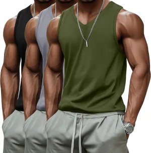 Ficerd 3 Pack Men's Big and Tall Workout Tank Tops, Cotton V Neck Sleeveless Gym Muscle T-Shirts Athletic Tee Summer Vest Top