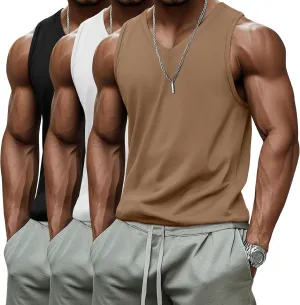 Ficerd 3 Pack Men's Big and Tall Workout Tank Tops, Cotton V Neck Sleeveless Gym Muscle T-Shirts Athletic Tee Summer Vest Top