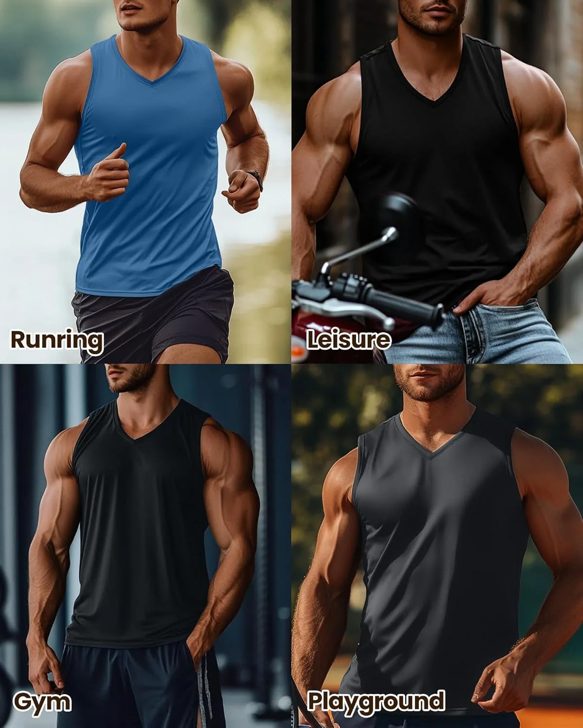 Ficerd 3 Pack Men's Big and Tall Workout Tank Tops, Cotton V Neck Sleeveless Gym Muscle T-Shirts Athletic Tee Summer Vest Top