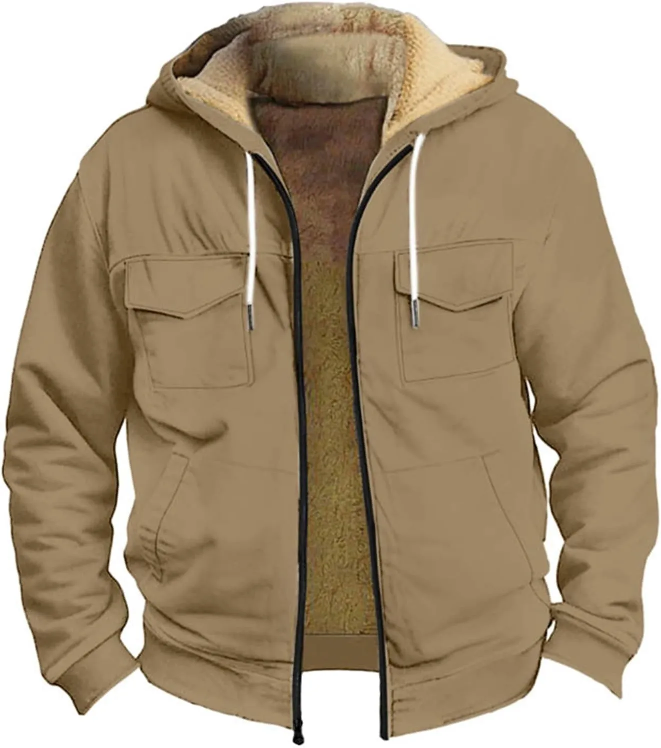 Flannel Jacket for Mens Long Sleeve Zipper Jackets Sherpa Fleece Lined Vintage Print Coats Casual Loose Hoodies