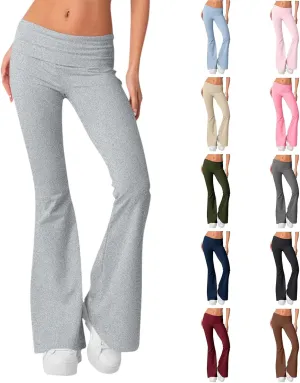 Flare Leggings for Women Fold Over Yoga Pants Y2K Low Rise Sweatpants Bell Bottom Bootcut Leggings Workout Pants