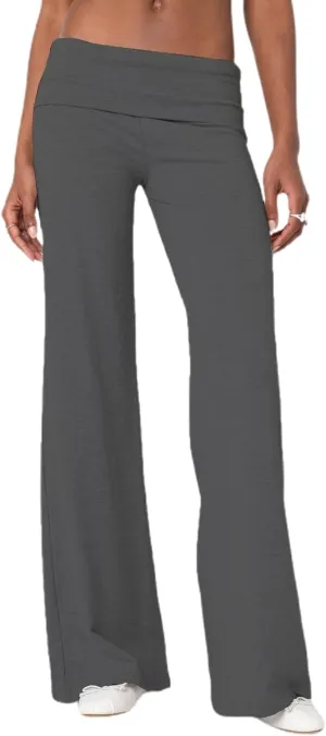 Flare Wide Leg Sweatpants Women Elastic Waist Stripe Ribbed Sweatpants Baggy Yoga Pants Lounge Pajama Flowy Pants