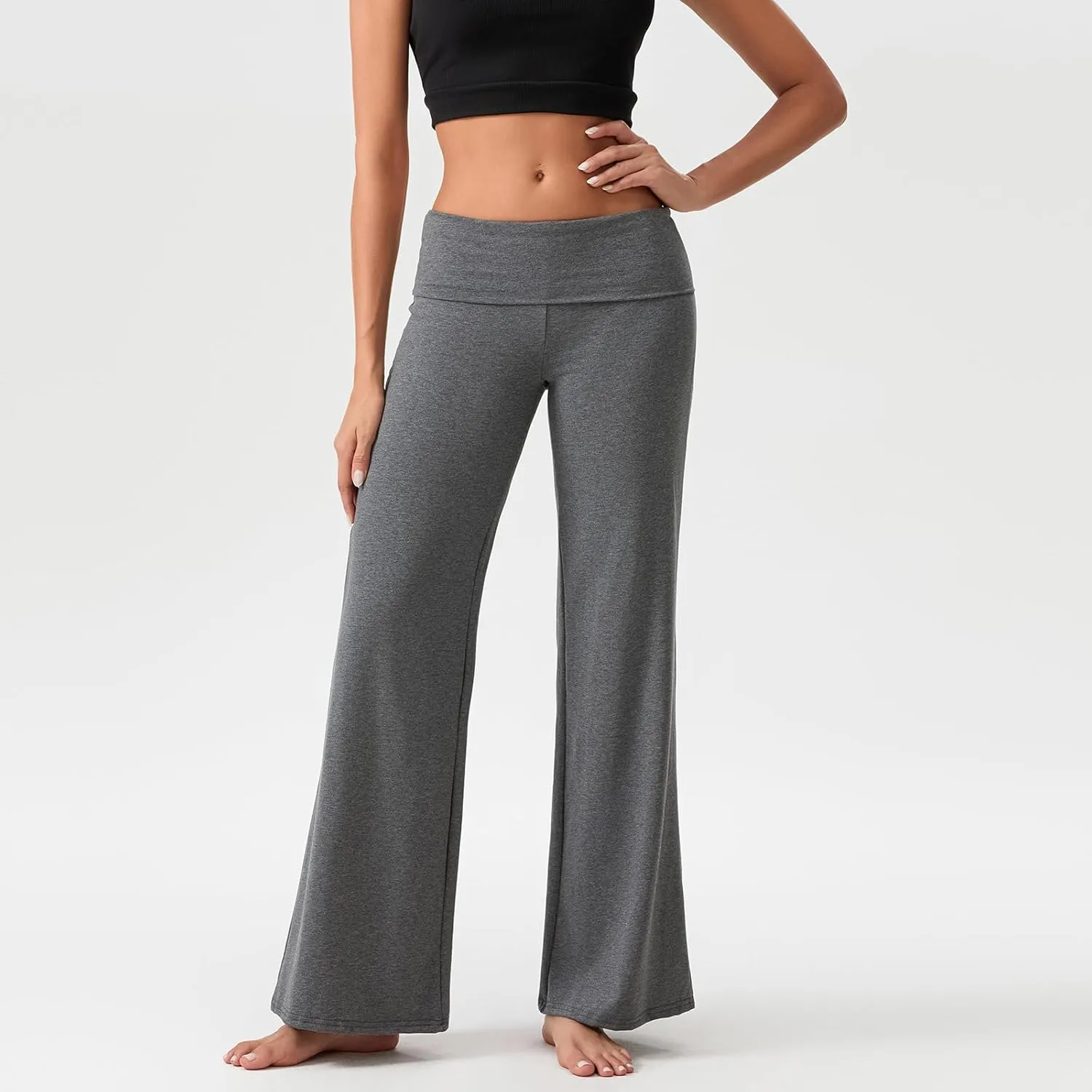 Flare Wide Leg Sweatpants Women Elastic Waist Stripe Ribbed Sweatpants Baggy Yoga Pants Lounge Pajama Flowy Pants