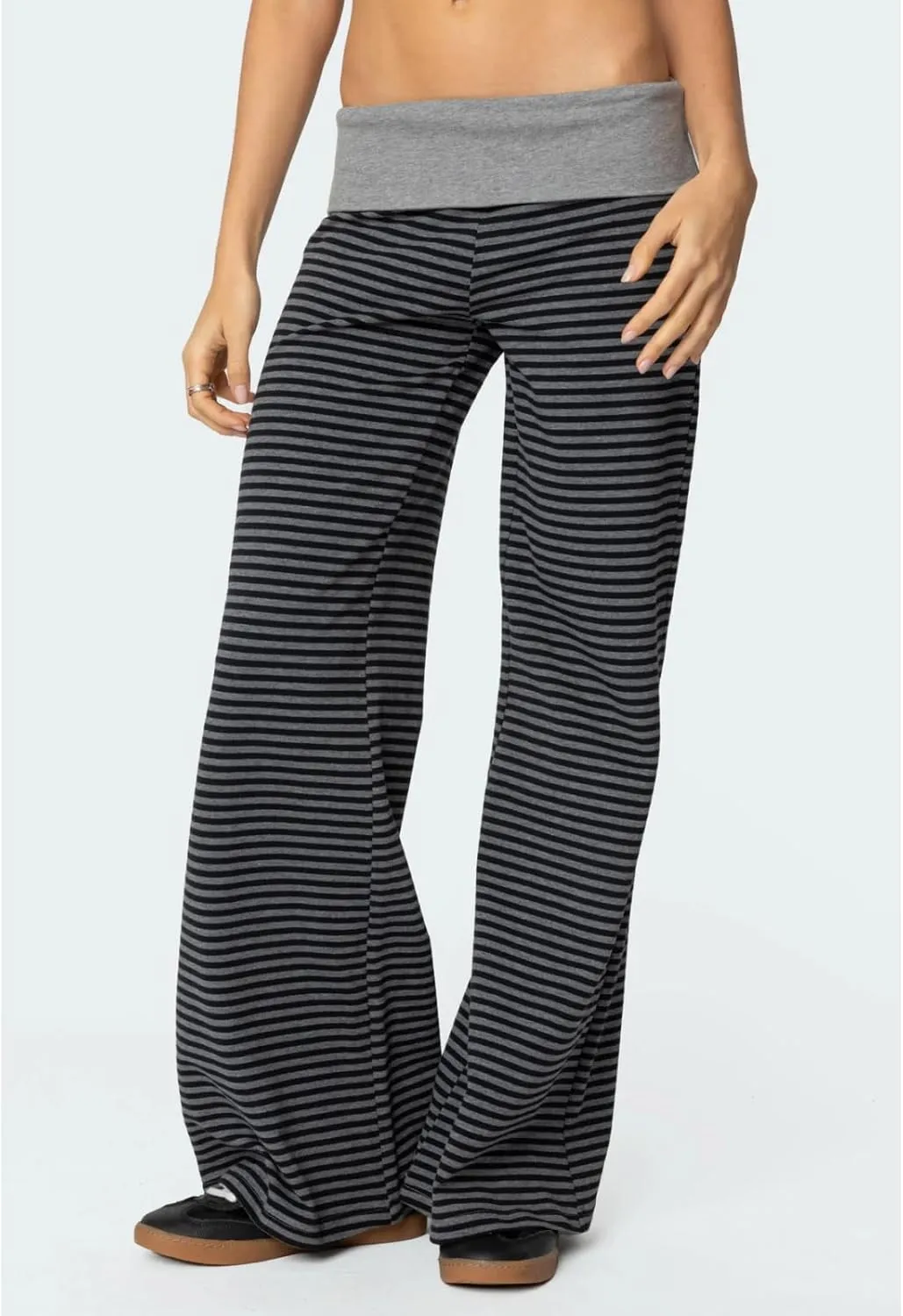 Flare Wide Leg Sweatpants Women Elastic Waist Stripe Ribbed Sweatpants Baggy Yoga Pants Lounge Pajama Flowy Pants