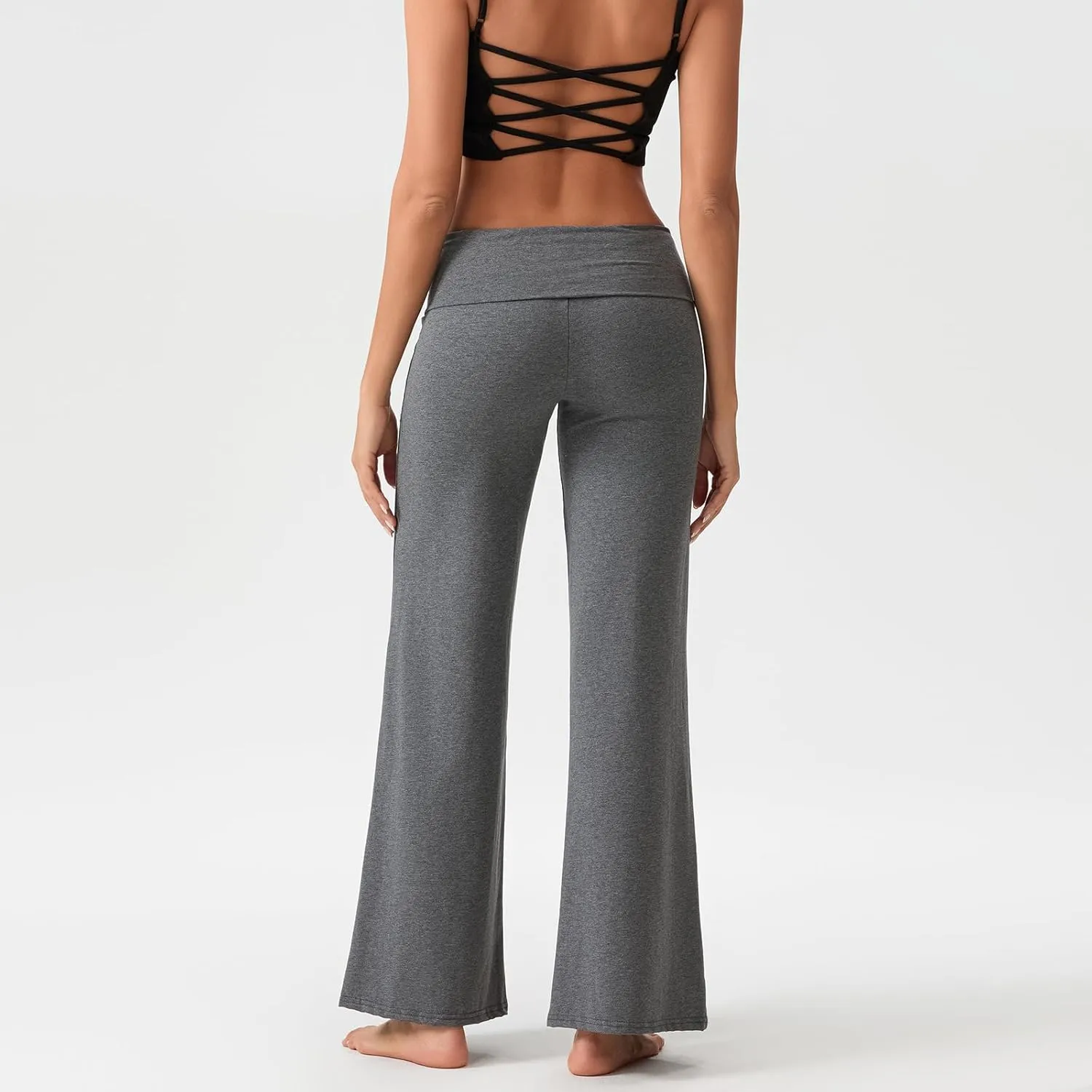 Flare Wide Leg Sweatpants Women Elastic Waist Stripe Ribbed Sweatpants Baggy Yoga Pants Lounge Pajama Flowy Pants