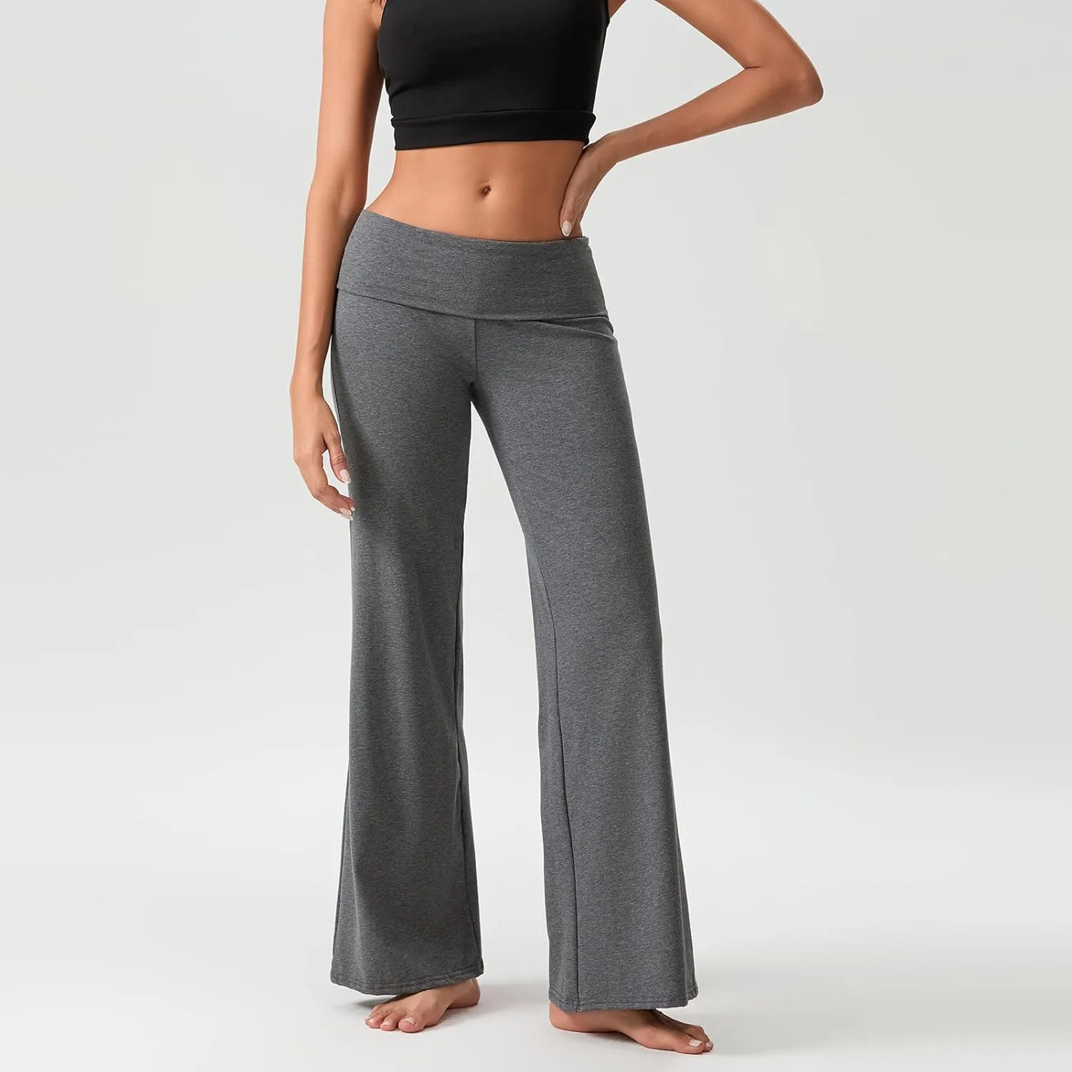 Flare Wide Leg Sweatpants Women Elastic Waist Stripe Ribbed Sweatpants Baggy Yoga Pants Lounge Pajama Flowy Pants