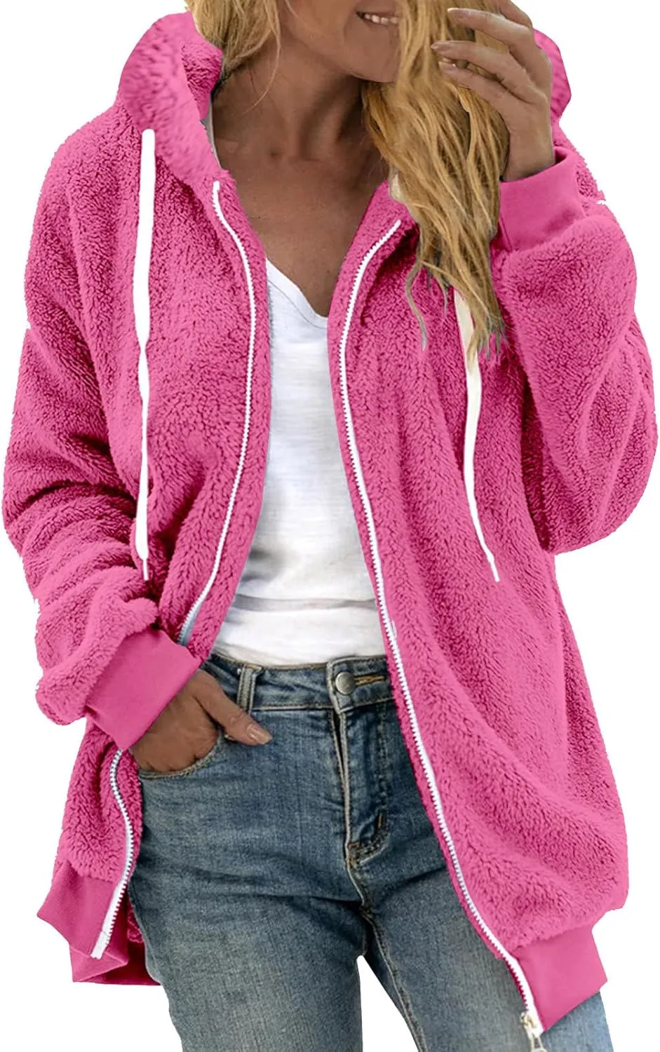 Fleece Jacket for Women Winter Sherpa Jacket Fuzzy Hoodie Jacket Zip Up Fleece Jacket Plus Size Warm Jacket