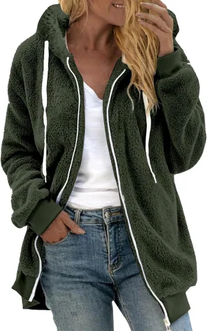 Fleece Jacket for Women Winter Sherpa Jacket Fuzzy Hoodie Jacket Zip Up Fleece Jacket Plus Size Warm Jacket
