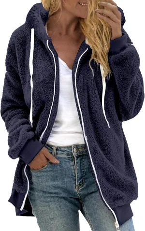 Fleece Jacket for Women Winter Sherpa Jacket Fuzzy Hoodie Jacket Zip Up Fleece Jacket Plus Size Warm Jacket