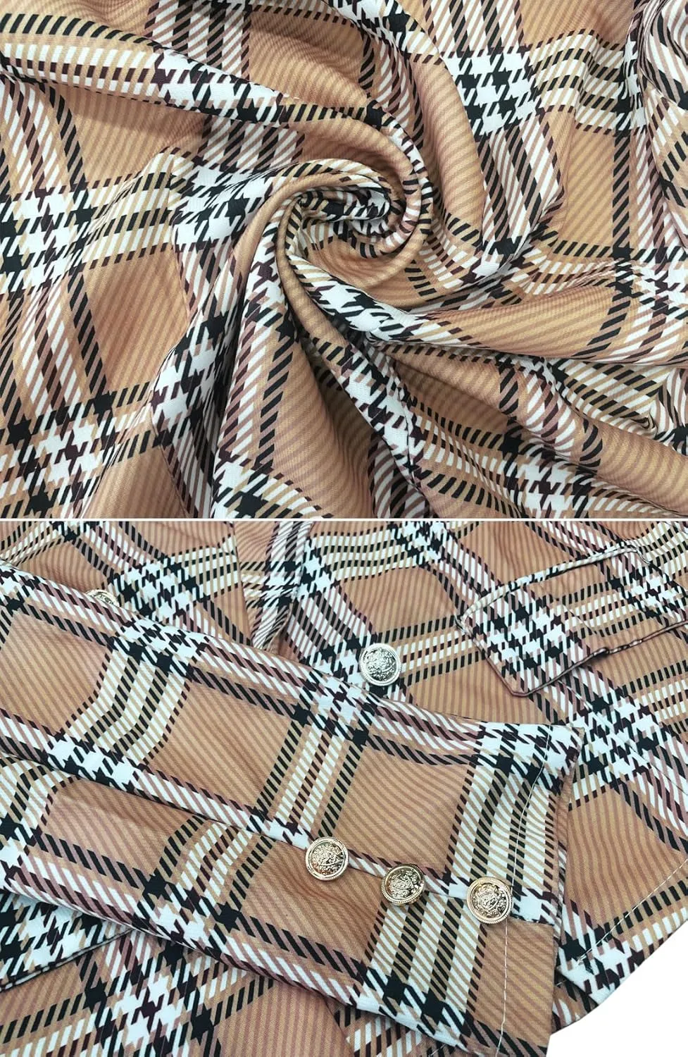 futurino Women's Casual Blazer Front Open Long Sleeve, Double Breasted Blazer Vintage Print Plaid Slim Suit for Women