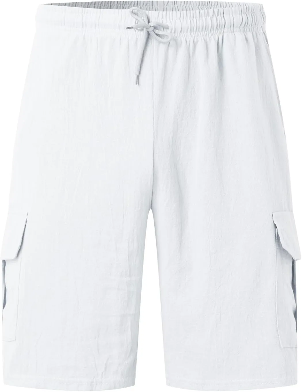 Fxbar Men's Cargo Shorts Cotton Linen Stretch Waist with Drawstring Multi Pockets Casual Athletic Summer Beach Gym Shorts