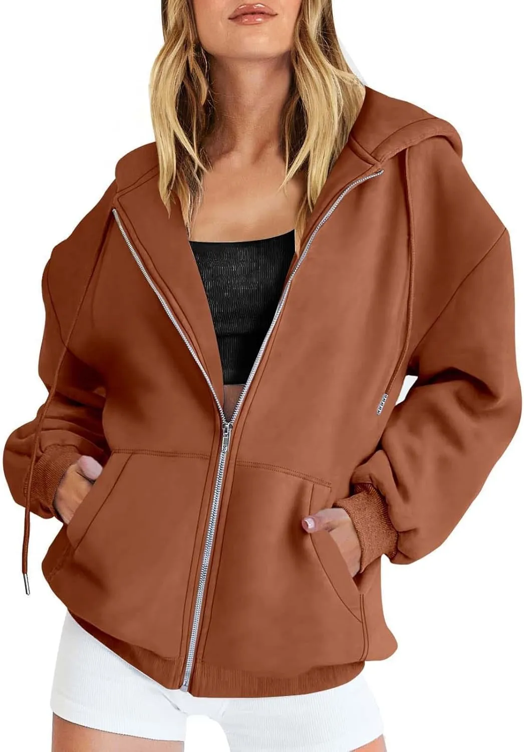 GIERIDUC Womens Zip Up Hoodies Long Sleeve Fall Oversized Sweatshirts Fleece Y2K Jacket with Pockets Trendy Fashion Clothes