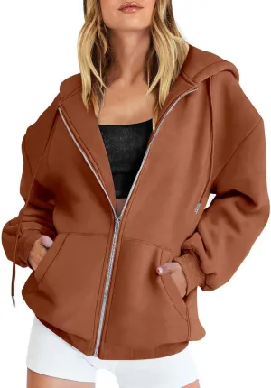GIERIDUC Womens Zip Up Hoodies Long Sleeve Fall Oversized Sweatshirts Fleece Y2K Jacket with Pockets Trendy Fashion Clothes