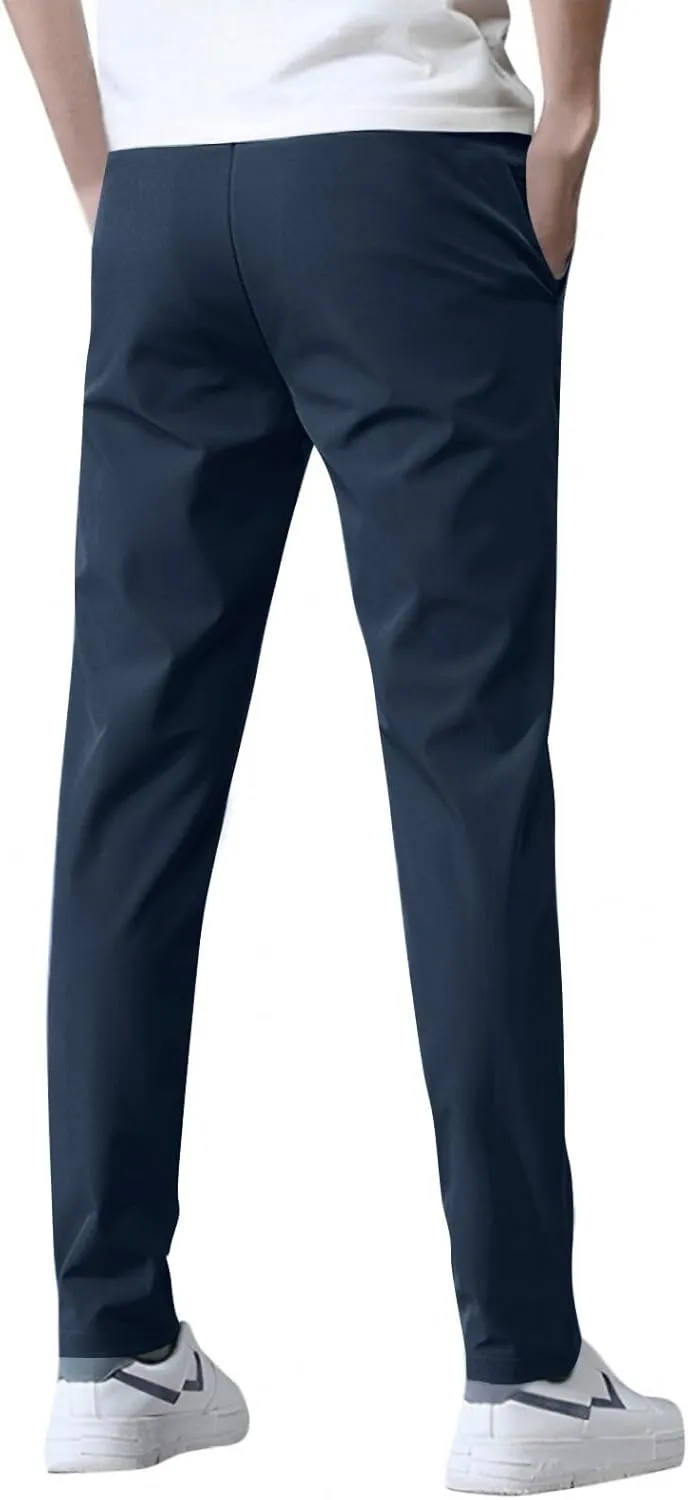 Glide Pants Men Quick Dry Breathable Pants Stretch Elastic Waist Drawstring Active Hiking Trousers with Pockets