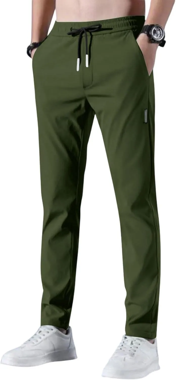 Glide Pants Men Quick Dry Breathable Pants Stretch Elastic Waist Drawstring Active Hiking Trousers with Pockets