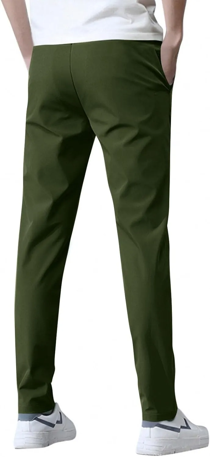 Glide Pants Men Quick Dry Breathable Pants Stretch Elastic Waist Drawstring Active Hiking Trousers with Pockets