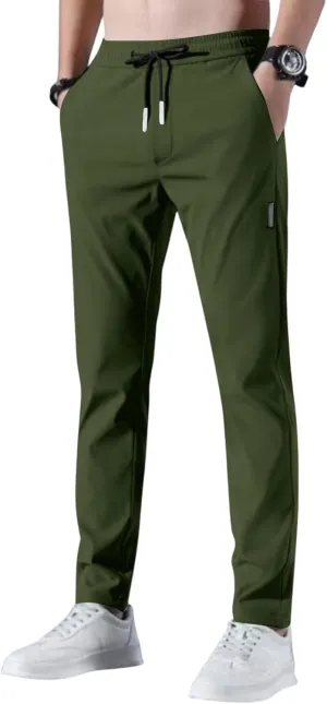 Glide Pants Men Quick Dry Breathable Pants Stretch Elastic Waist Drawstring Active Hiking Trousers with Pockets