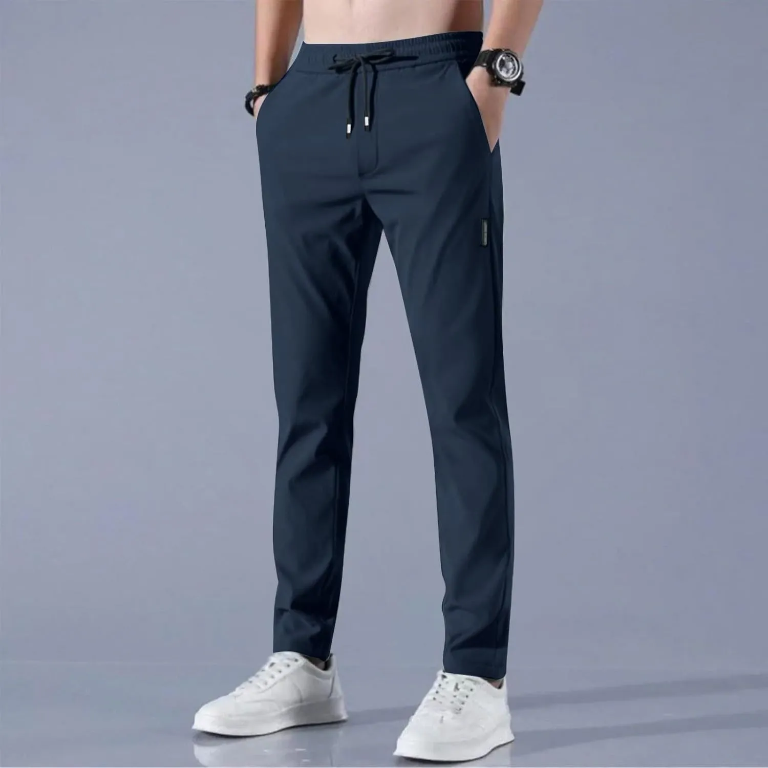 Glide Pants Men Quick Dry Breathable Pants Stretch Elastic Waist Drawstring Active Hiking Trousers with Pockets