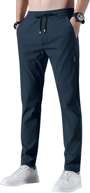 Glide Pants Men Quick Dry Breathable Pants Stretch Elastic Waist Drawstring Active Hiking Trousers with Pockets