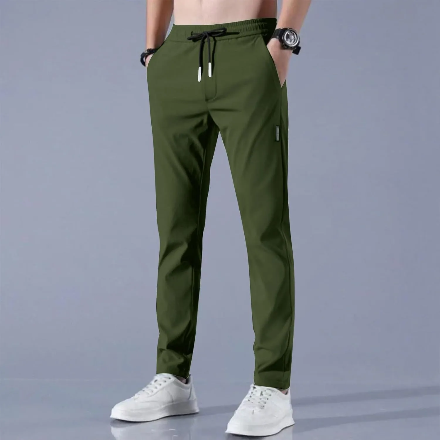 Glide Pants Men Quick Dry Breathable Pants Stretch Elastic Waist Drawstring Active Hiking Trousers with Pockets