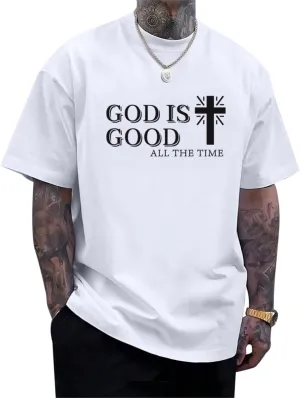 God is Good Shirt Christian Jesus Cross T Shirts for Men Religious Faith Inspirational Vintage Oversized Graphic Tees