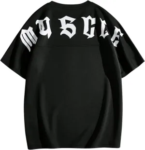 GORGLITTER Men's Oversized Letter Graphic Tees Shirt Short Sleeve Crewneck Vintage Baggy Tshirts Top