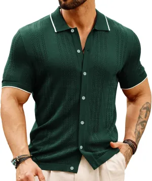 GRACE KARIN Men's Knit Polo Shirt Breathable Hollow Out Casual Button Down Shirts