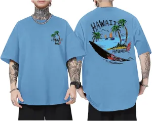 Graphic Tees for Men Hawaiian Beach Oversized Cotton T Shirts Hawaii Palm Tree Vacation Baggy Trendy Loose Fit Tops