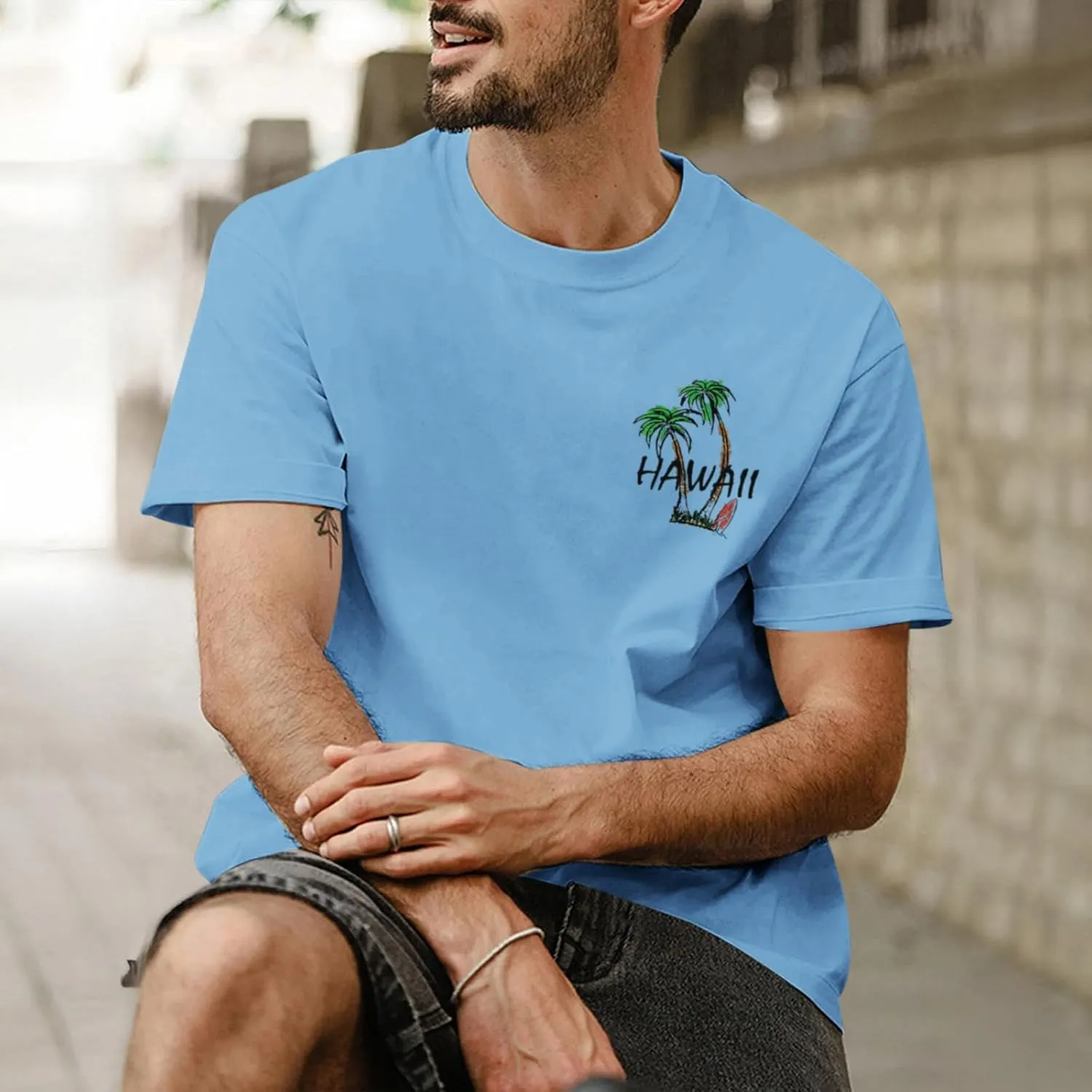 Graphic Tees for Men Hawaiian Beach Oversized Cotton T Shirts Hawaii Palm Tree Vacation Baggy Trendy Loose Fit Tops