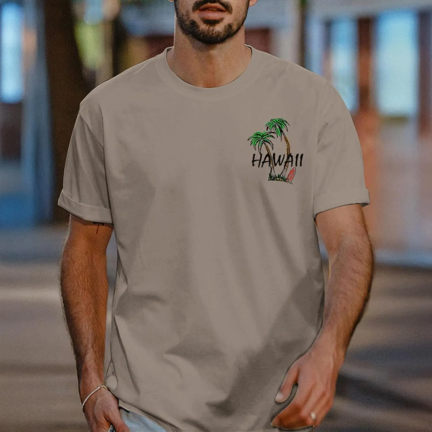 Graphic Tees for Men Hawaiian Beach Oversized Cotton T Shirts Hawaii Palm Tree Vacation Baggy Trendy Loose Fit Tops