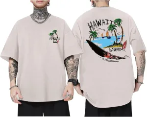 Graphic Tees for Men Hawaiian Beach Oversized Cotton T Shirts Hawaii Palm Tree Vacation Baggy Trendy Loose Fit Tops