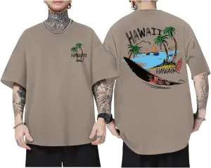 Graphic Tees for Men Hawaiian Beach Oversized Cotton T Shirts Hawaii Palm Tree Vacation Baggy Trendy Loose Fit Tops