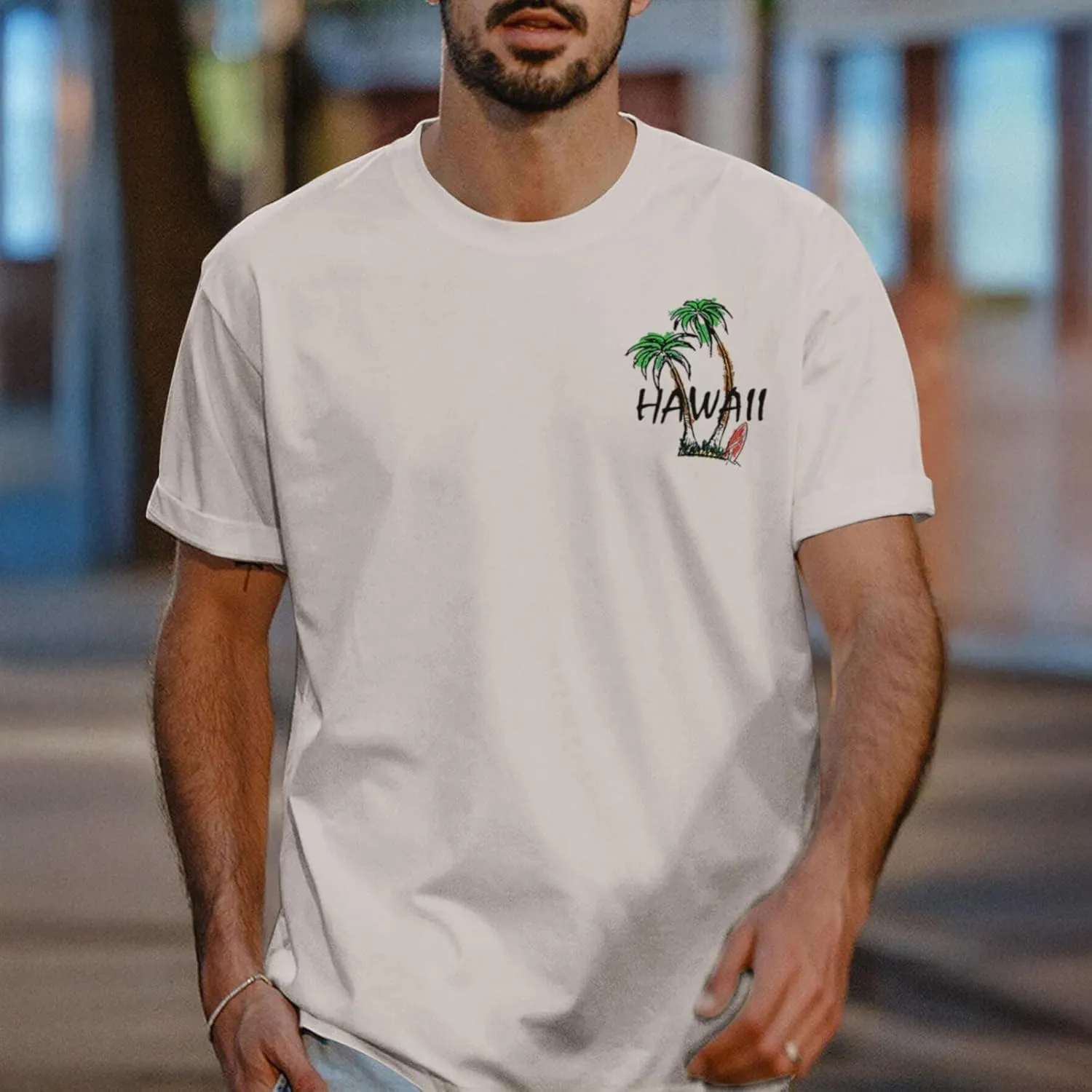 Graphic Tees for Men Hawaiian Beach Oversized Cotton T Shirts Hawaii Palm Tree Vacation Baggy Trendy Loose Fit Tops