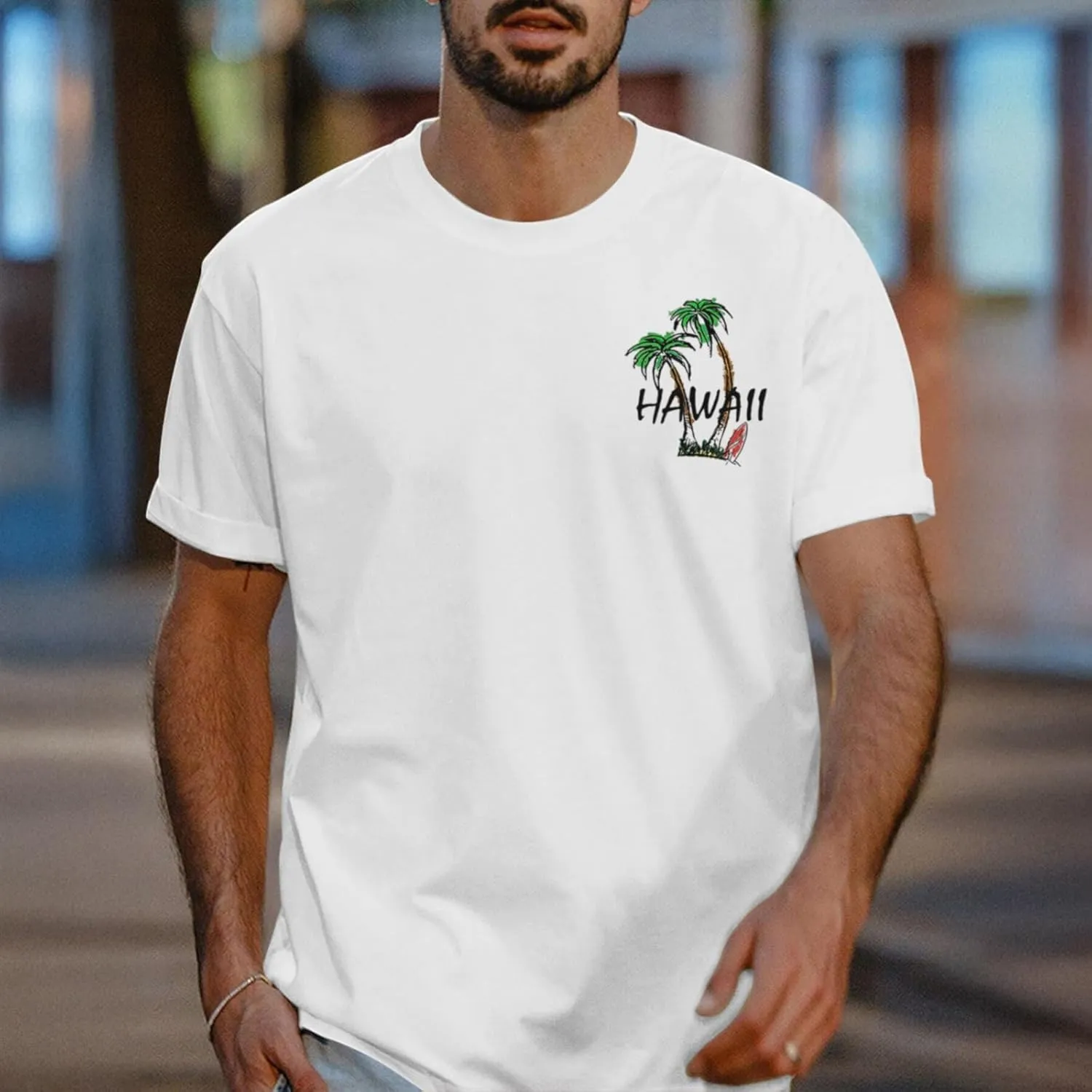 Graphic Tees for Men Hawaiian Beach Oversized Cotton T Shirts Hawaii Palm Tree Vacation Baggy Trendy Loose Fit Tops