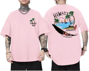 Graphic Tees for Men Hawaiian Beach Oversized Cotton T Shirts Hawaii Palm Tree Vacation Baggy Trendy Loose Fit Tops