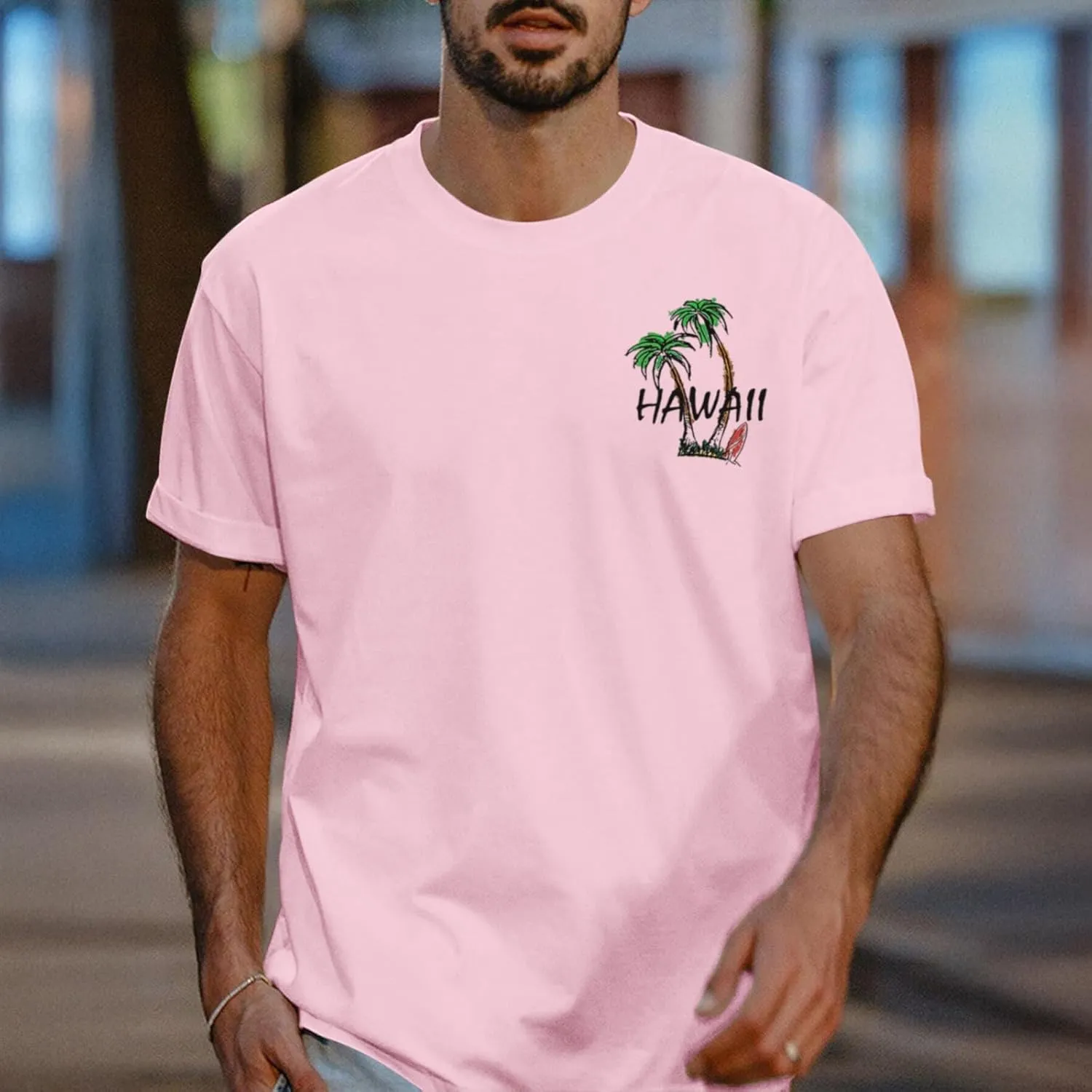 Graphic Tees for Men Hawaiian Beach Oversized Cotton T Shirts Hawaii Palm Tree Vacation Baggy Trendy Loose Fit Tops