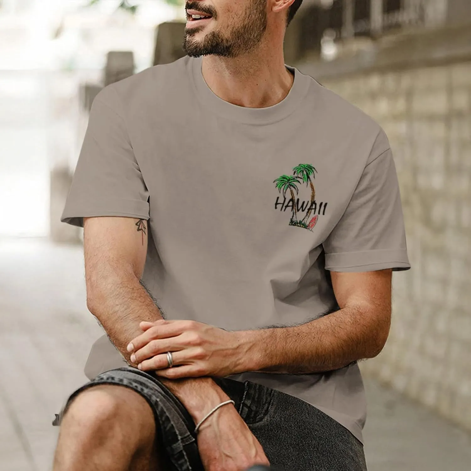 Graphic Tees for Men Hawaiian Beach Oversized Cotton T Shirts Hawaii Palm Tree Vacation Baggy Trendy Loose Fit Tops
