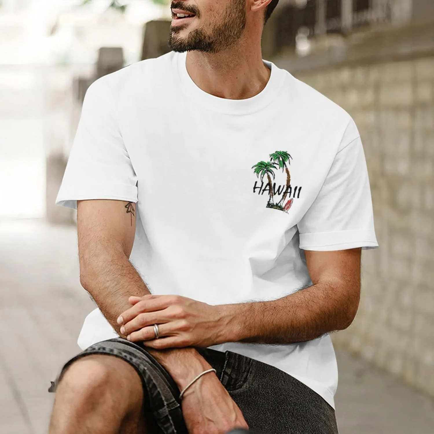 Graphic Tees for Men Hawaiian Beach Oversized Cotton T Shirts Hawaii Palm Tree Vacation Baggy Trendy Loose Fit Tops