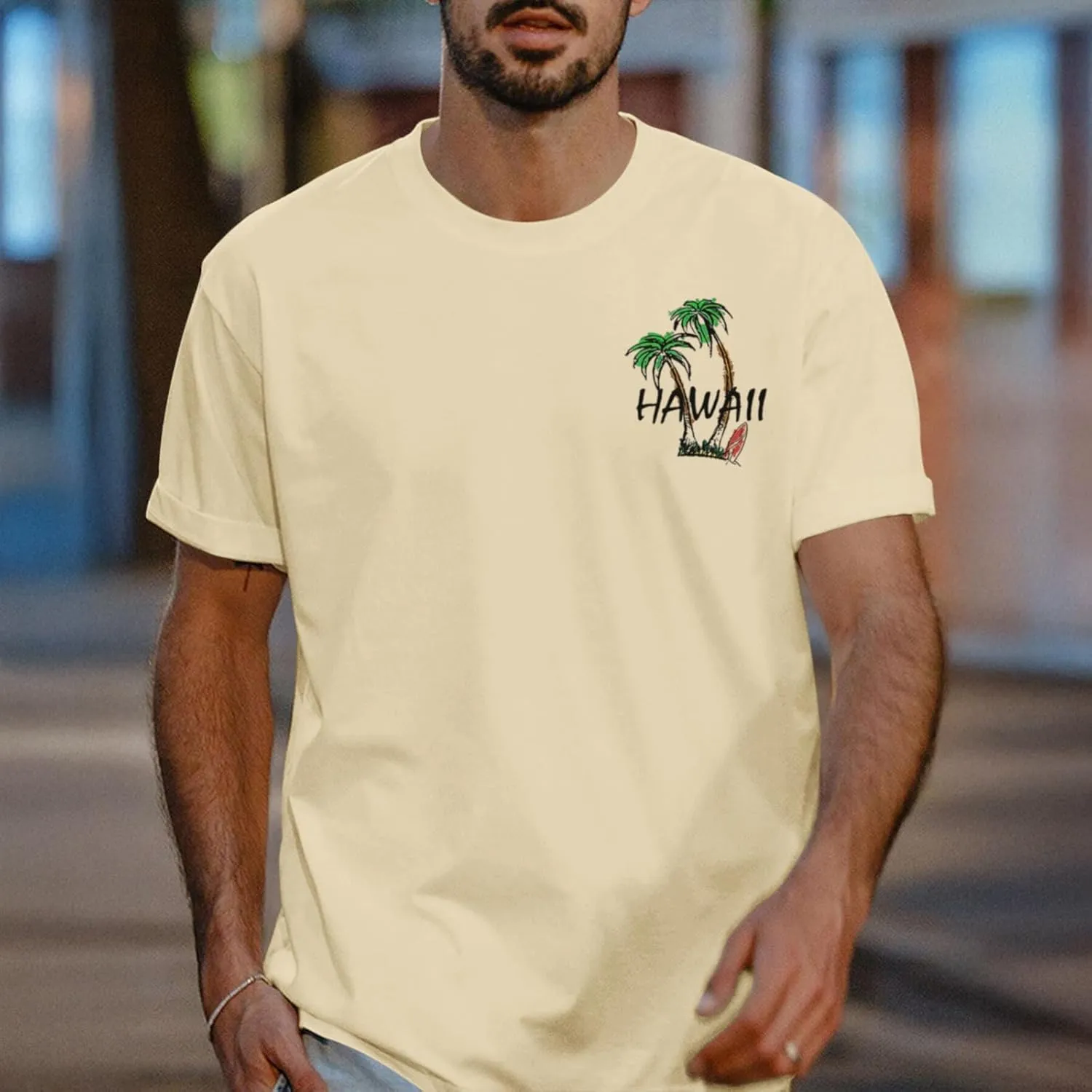 Graphic Tees for Men Hawaiian Beach Oversized Cotton T Shirts Hawaii Palm Tree Vacation Baggy Trendy Loose Fit Tops