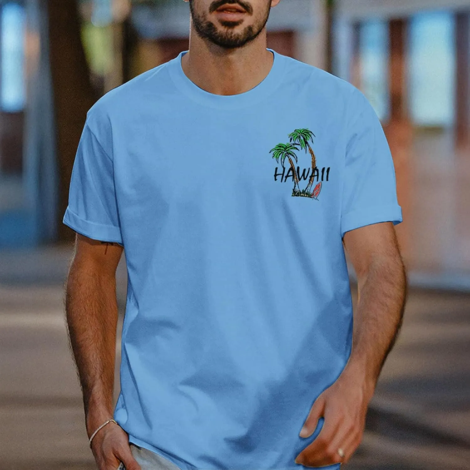 Graphic Tees for Men Hawaiian Beach Oversized Cotton T Shirts Hawaii Palm Tree Vacation Baggy Trendy Loose Fit Tops