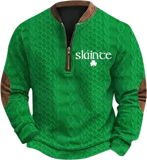 Half Zip St Patricks Day Sweatshirts For Mens Vintage Print Long Sleeve Causal V-Neck Pullover Fashion Irish Shirts