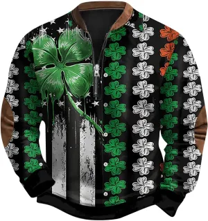 Half Zip St Patricks Day Sweatshirts For Mens Vintage Print Long Sleeve Causal V-Neck Pullover Fashion Irish Shirts