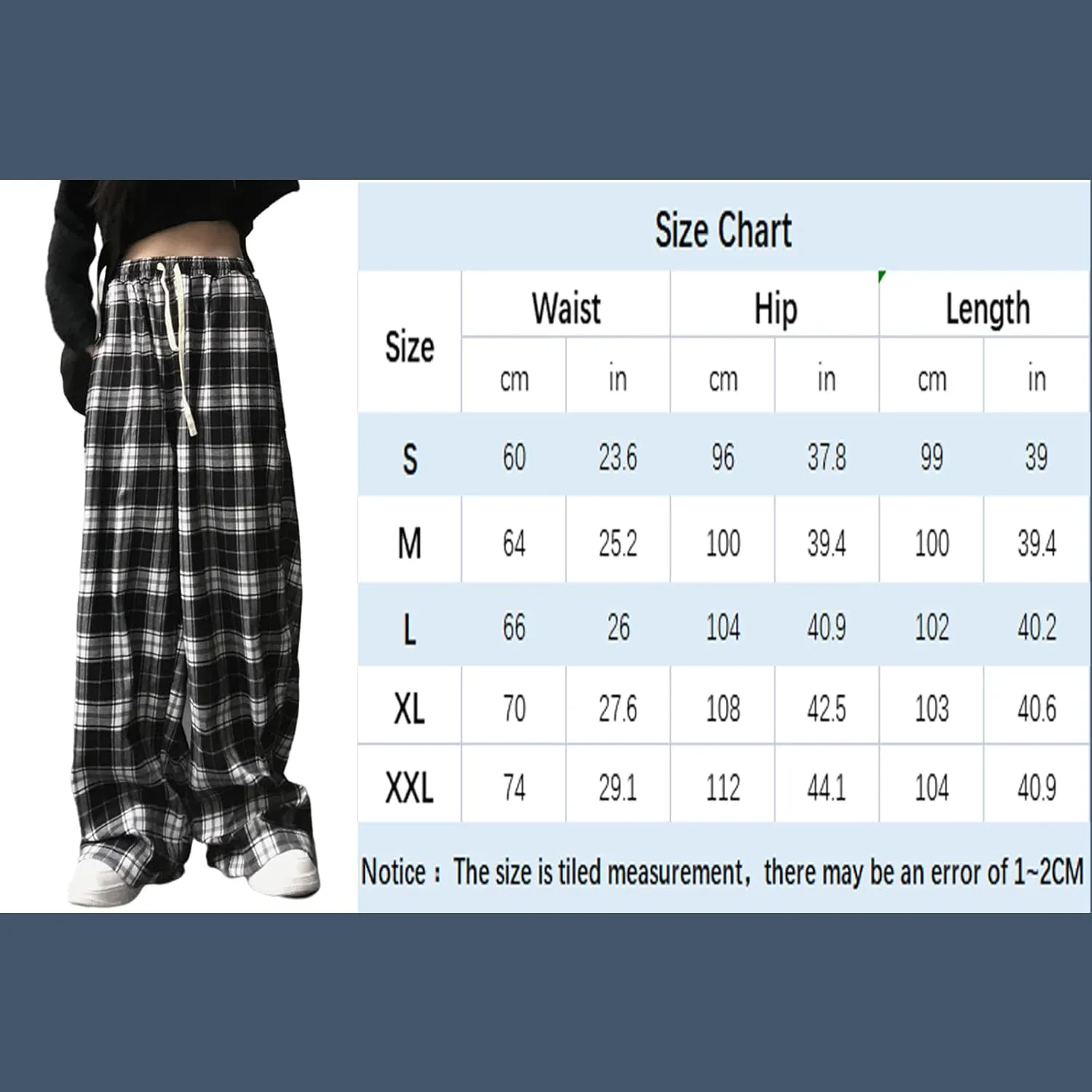 Harajuku Black and White Plaid Trousers Women's Casual Wide Leg Trousers Unisex Hip-hop Loose Straight Trousers