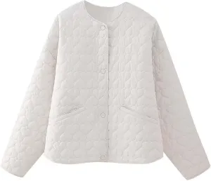 Heart Shaped Quilted Cotton Jacket Jacket Women's Jacket/Baseball Jacket Parachute Hooded Cotton Utility Jacket