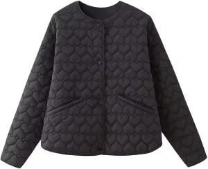 Heart Shaped Quilted Cotton Jacket Jacket Women's Jacket/Baseball Jacket Parachute Hooded Cotton Utility Jacket