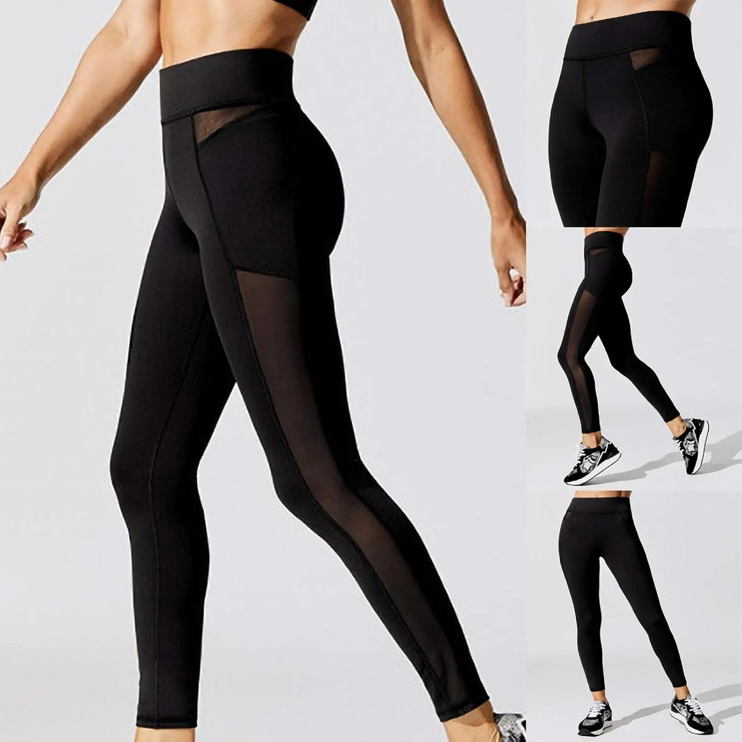High Waist Yoga Pants Color Block Tummy Control Workout Stretch Running Dance Yoga Leggings for Women S-XL
